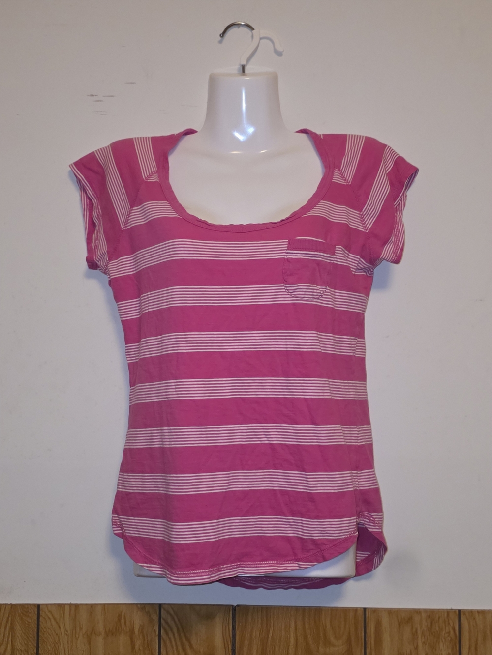 OP Pink and White Striped Scoop Neck Tee